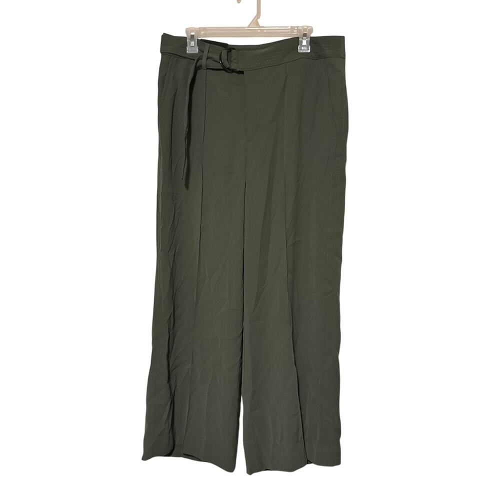NWT Banana Republic Washable Stretch Wide Leg Pants 14 Olive Belted High Rise